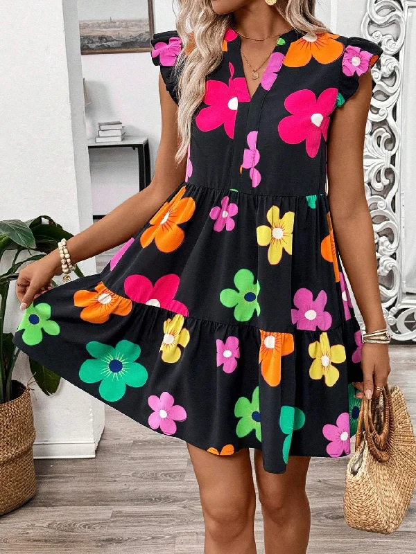 LUNE WOMEN S VINTAGE STYLE PRINTED MINIMALIST DAILY DRESS