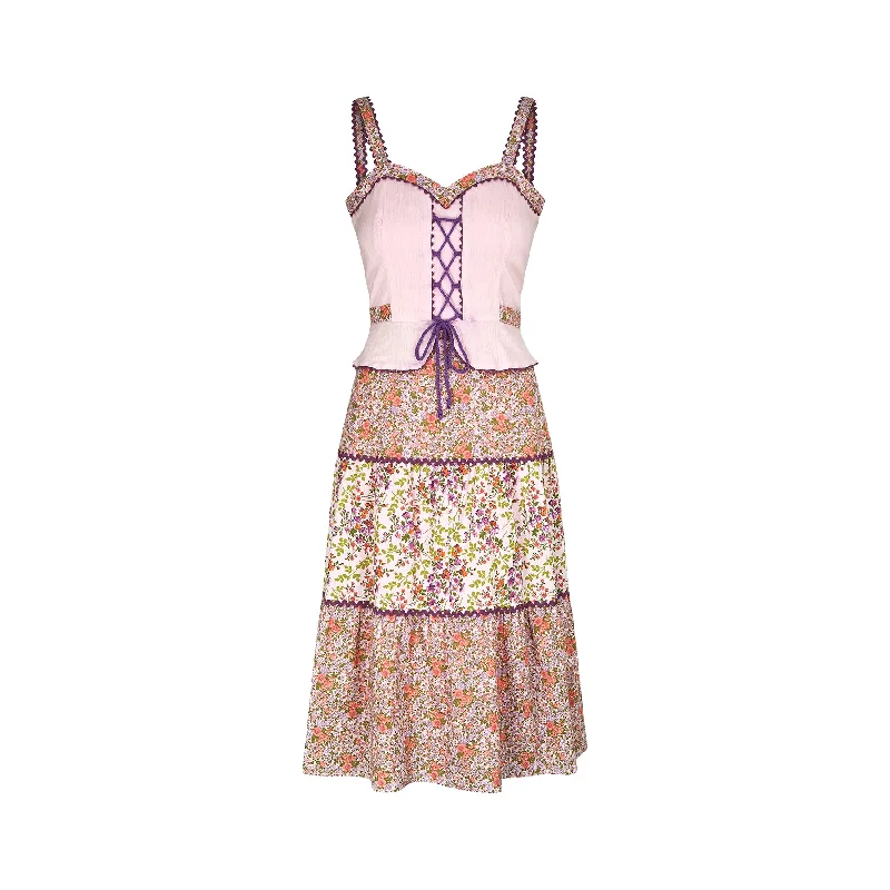 1970s Floral Boho Prairie Corset Dress