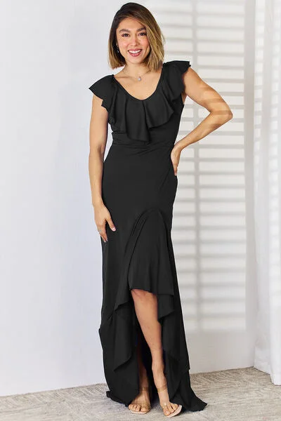 Blue Zone Planet |  Ruffled V-Neck High-Low Dress