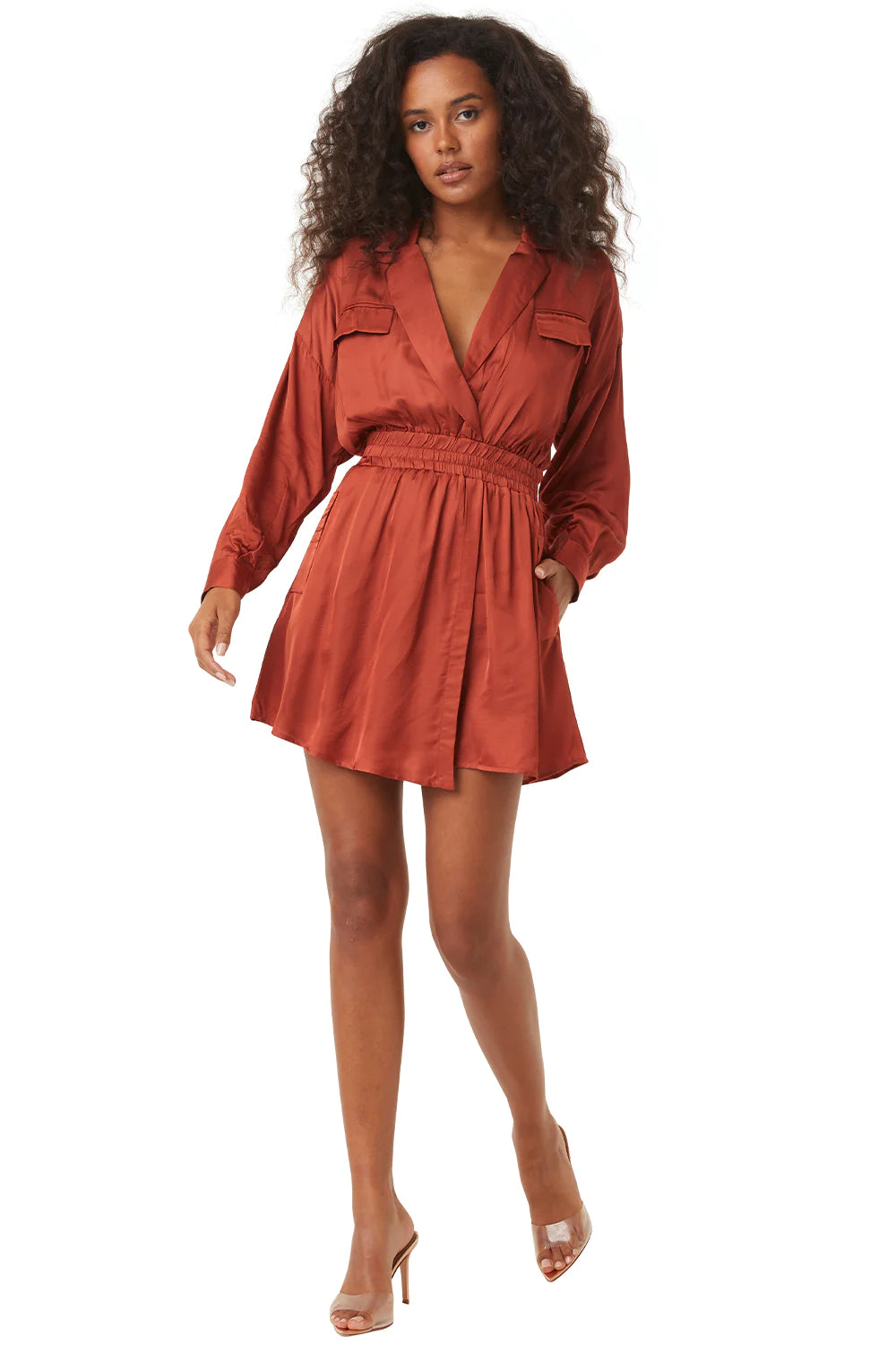 Danielle Dress Burnt Orange Satin - Misa