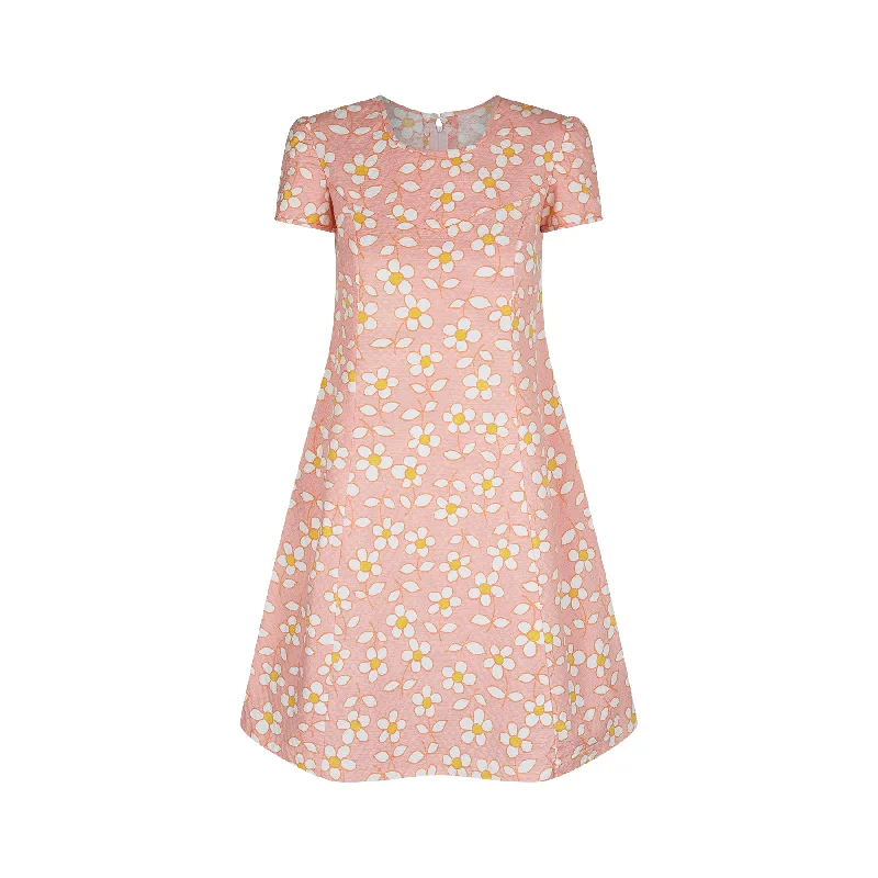 1960s A-Line Daisy Print Pink Dress