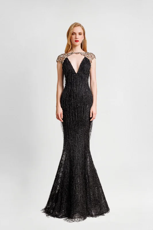 Beaded Neckline Mermaid Dress