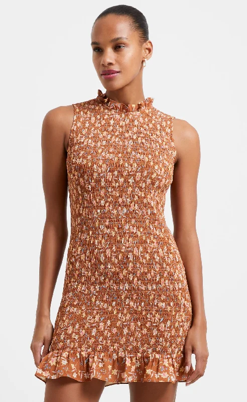 Camille Verona Crepe Smock Dress Honey Bronze - French Connection