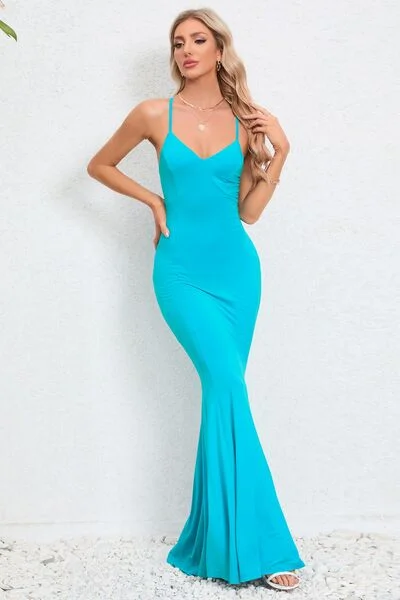 Blue Zone Planet |  Crisscross Spaghetti Strap Fishtail Dress