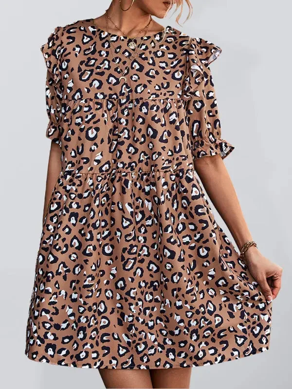 Elegant Vintage Leopard Print Knee-High Dress