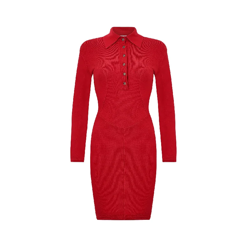 1990s Alaia Red Knitted Body Con Dress