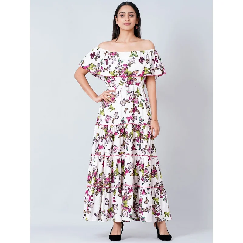 First Resort by Ramola Bachchan White Maxi Ruffle Dress