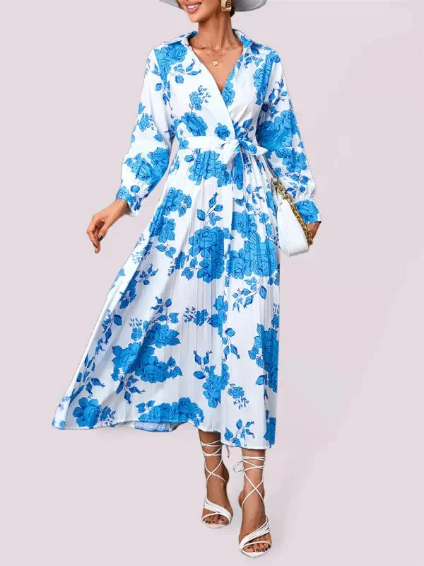 Blue Zone Planet |  all-match printed long-sleeved mid-length dress