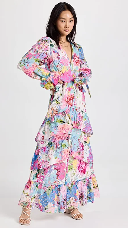 Cotton Schiffli Long Dress Pink/Powder Blue - Rococo Sand