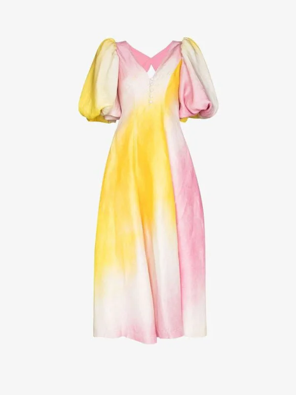 Blue Zone Planet |  colorful V-neck lantern sleeve dress