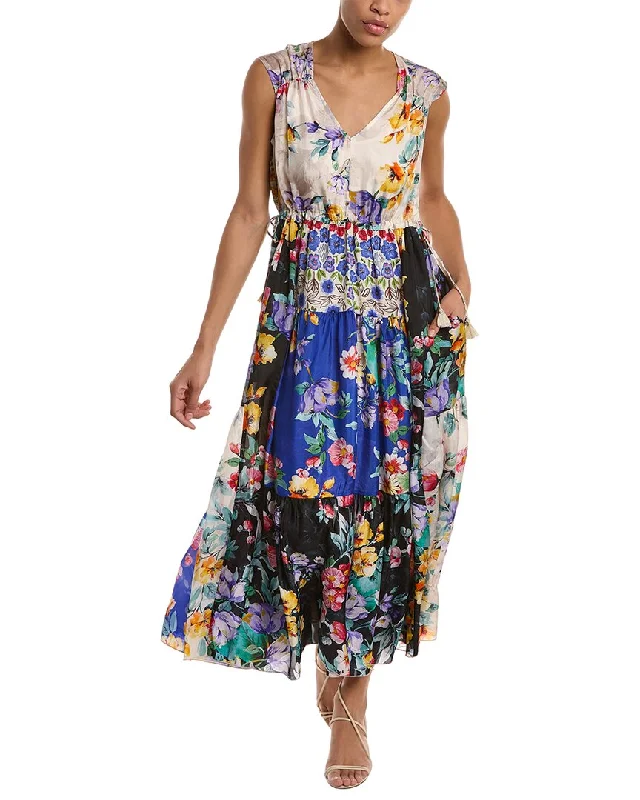 Johnny Was Sky Flower Natania Silk Dress