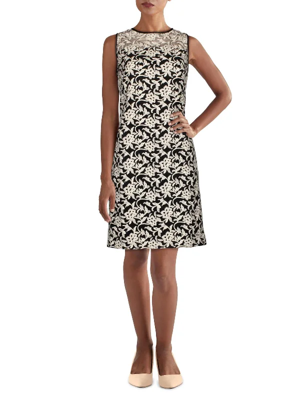 Melia Womens Mesh Inset Printed Cocktail Dress