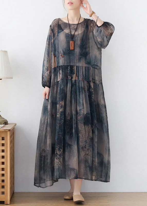 Blue Chiffon Long Dress And Spaghetti Strap Dress Two Pieces Set Wrinkled Draping Summer Tunics Favorite customer