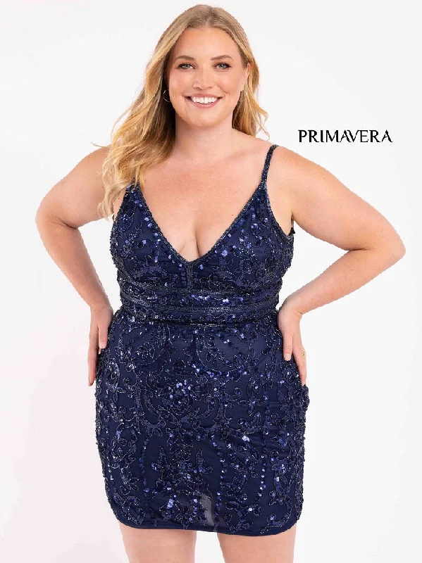 Primavera Couture 3882 Size 16W Midnight Curvy Homecoming Dress sequins v neckline plus sized cocktail dress Pencil Office Professional