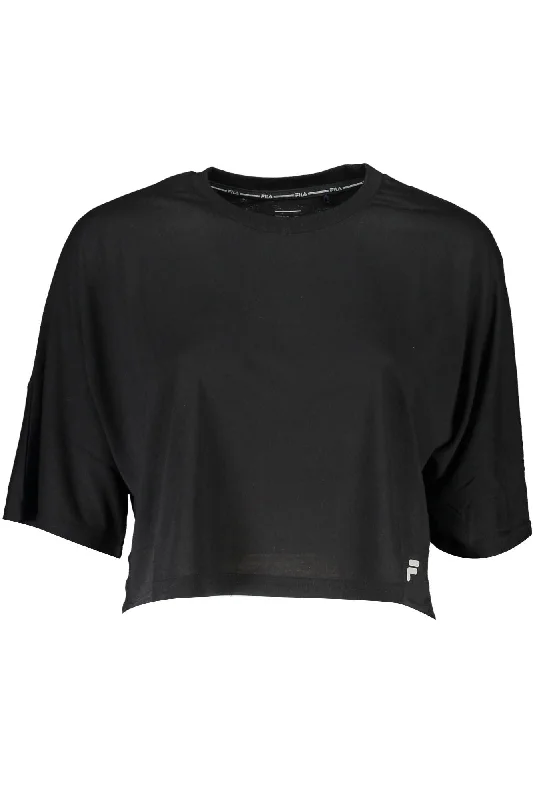 Black Polyester Women T-Shirt Boxy Fit Fitted Loose