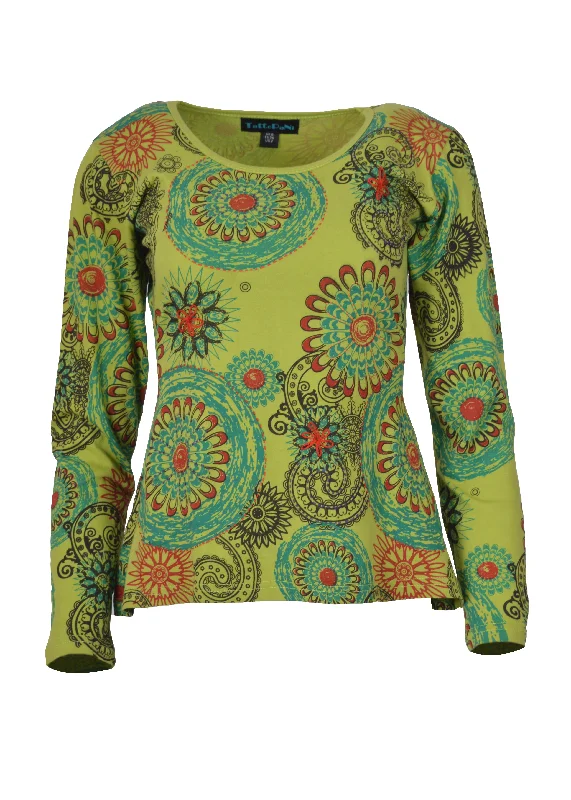 womens-long-sleeve-tops-all-over-floral-print-cotton-t-shirt Solid Color Striped Floral