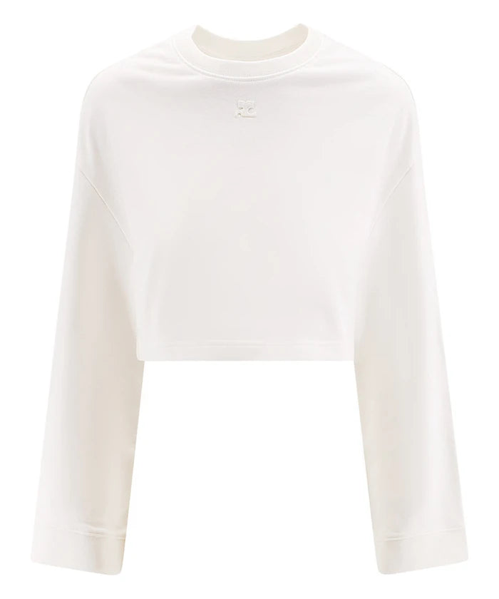 Courreges Women Cropped Sweater Cocoon Fleece Heritage White Rayon Fabric Velvet Fabric Corduroy Fabric