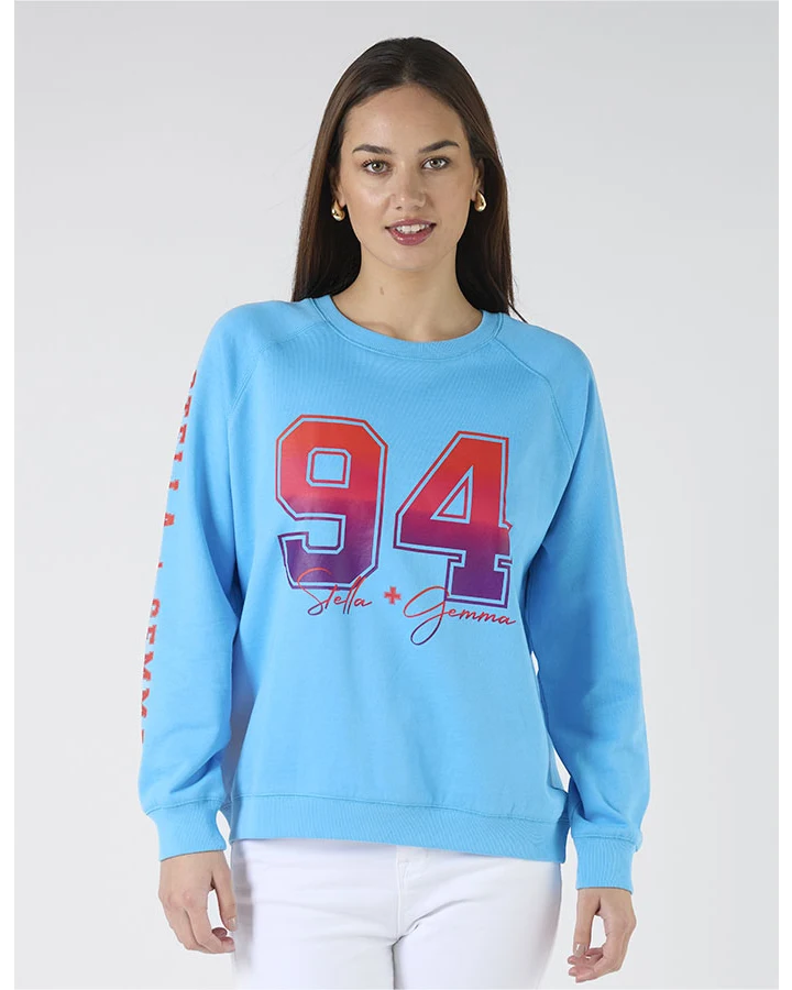 Stella + Gemma Classic Sweater - Sky Blue Varsity Cotton Fabric Linen Fabric Terry Fabric