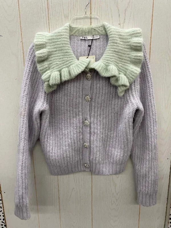 ZARA Lavender Womens Size Small Sweater Notch Collar Peter Pan Collar Cowl Neck