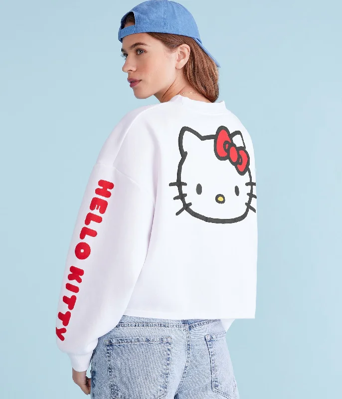 Aeropostale Hello Kitty Face Cropped Crew Sweatshirt Hoodie with Cuffed Sleeves Snug Secure