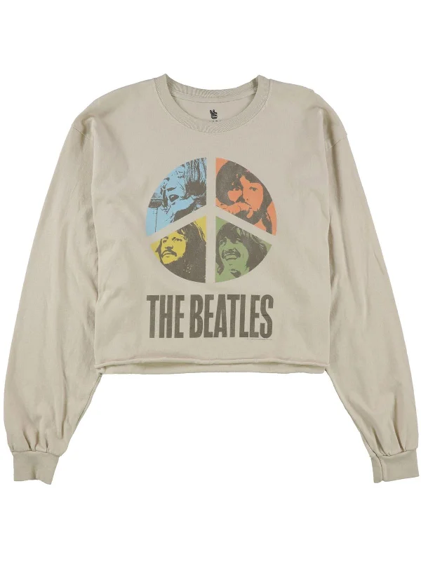 The Beatles Womens Graphic Cropped Sweatshirt Hoodie with Slit Hem Functional Movement