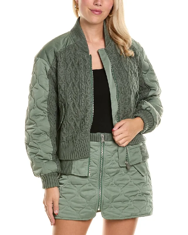 SIMKHAI Rollins Wool-Blend Bomber Jacket Knit Jacket Woven Jacket Fleece Jacket