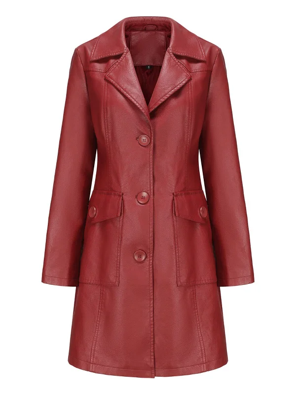 1940s Solid Lapel Leather Trench Coat Classic Wool Trench Jacket