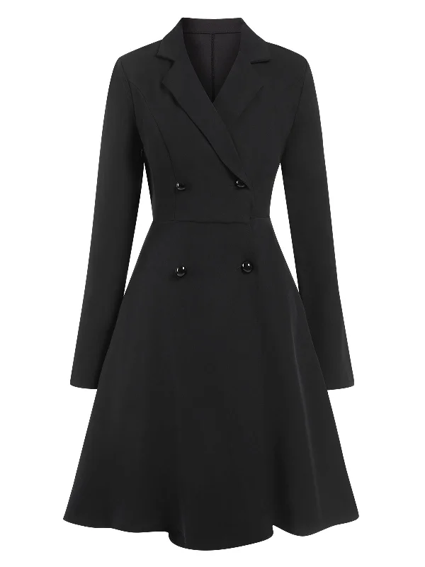 1950s Solid Lapel Double Breasted Trench Coat Elegant Trench Coat for Fall