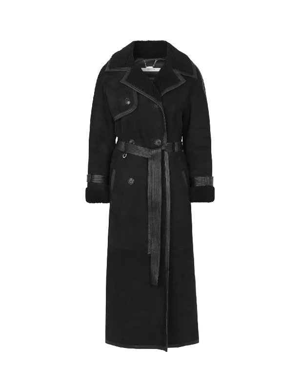 Alexa Trenchcoat — Black Classic Plaid Wool Trench