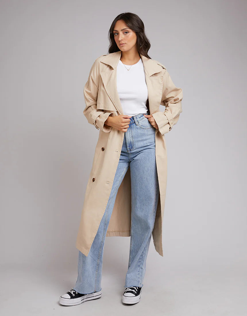 ALL ABOUT EVE EMERSON TRENCH COAT TAN Classic Tailored Trench Coat