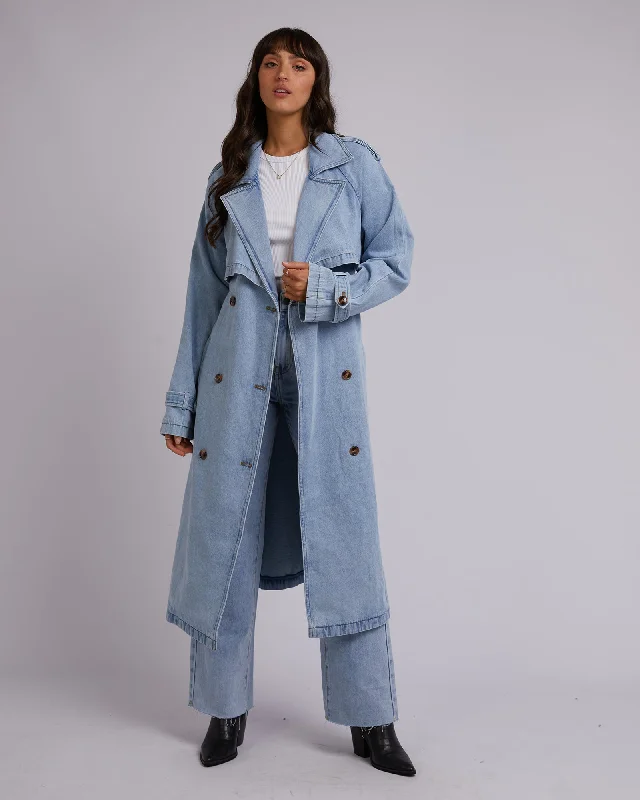 All About Eve Rio Trench Coat Light Blue Stylish Long Trench Coat