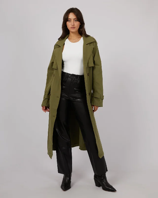 All About Eve Trench Coat Khaki Classic Double-Breasted Trench Coat