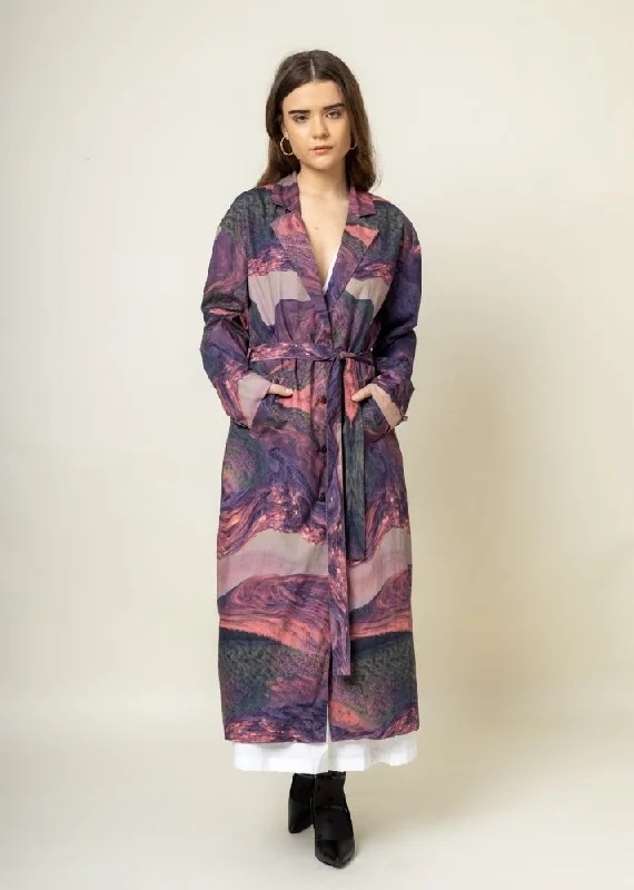 Amelia Printed Trench Trendy Double-Breasted Trench