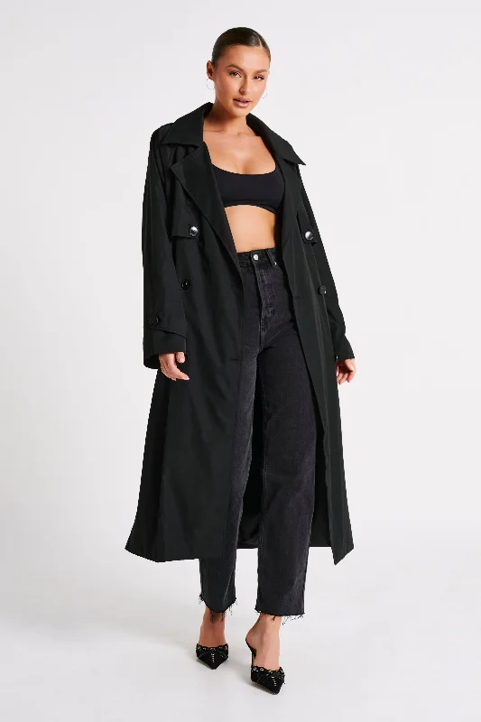 Andreas Oversized Trench Coat - Black Double-Breasted Belted Trench