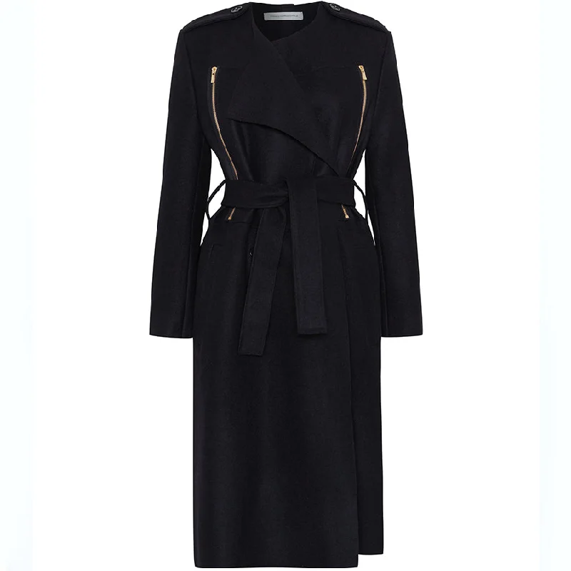 BLACK LODEN TRENCHCOAT Chic Trench Coat for Spring
