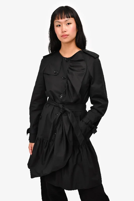 Boutique Moschino Black Ruffle Detail Belted Trench Coat Size 8 Classic Trench Coat Outerwear Boutique Moschino Black Ruffle Detail Belted Trench Coat Size 8 Classic Trench Coat Outerwear
