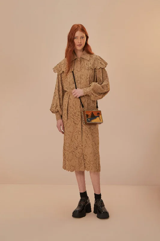 Brown Laise Trench Coat Modern Military Style Trench