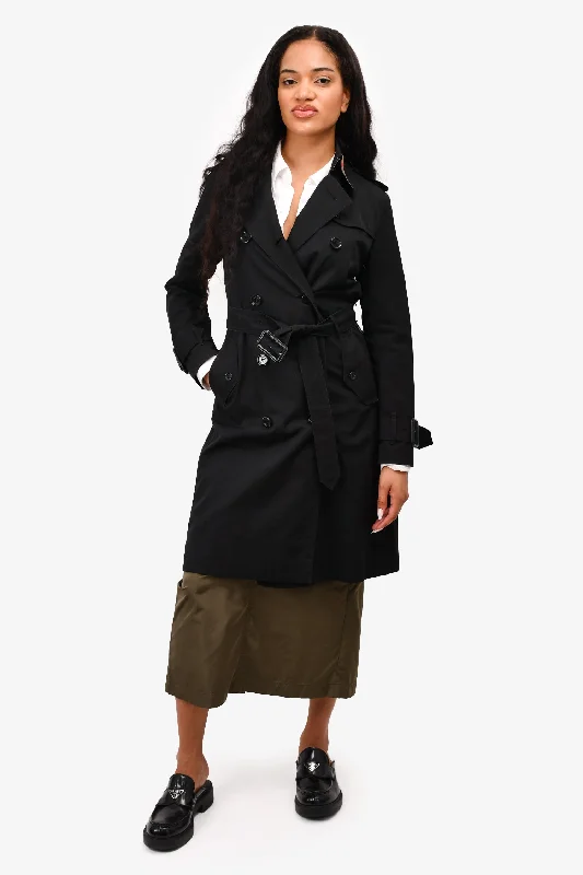 Burberry Black Double Breasted Trench Coat With Belt Size 4 Trendy Soft Trench Coat