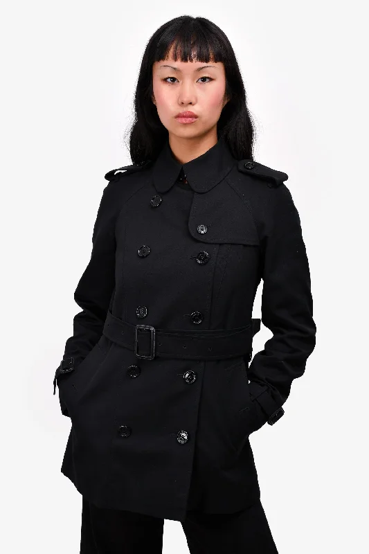Burberry London Black Double Breasted Trench Coat with Belt Size 2 Comfortable Casual Wool Trench Burberry London Black Double Breasted Trench Coat with Belt Size 2 Comfortable Casual Wool Trench