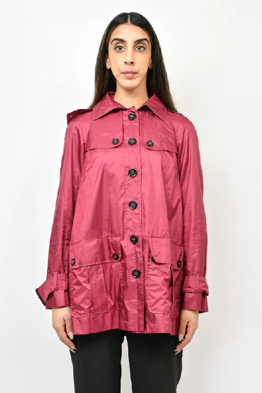 Burberry Magenta Sheen Button Up Trench Coat Size 2 US Classic Single-Breasted Trench Burberry Magenta Sheen Button Up Trench Coat Size 2 US Classic Single-Breasted Trench