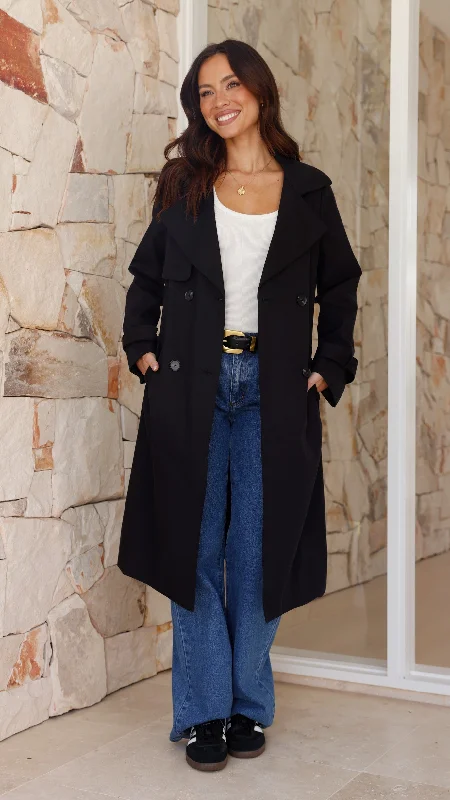 Byron Trench Coat - Black Fashionable Tartan Trench Coat