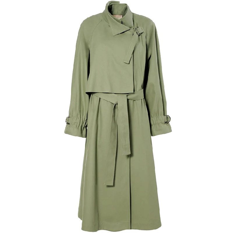 SOPHISTICATED TRENCH COAT "ROSEMARY" IN GREEN Trendy Long Wool Trench