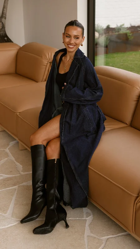 Candice Trench Coat - Indigo Elegant Fitted Trench Coat