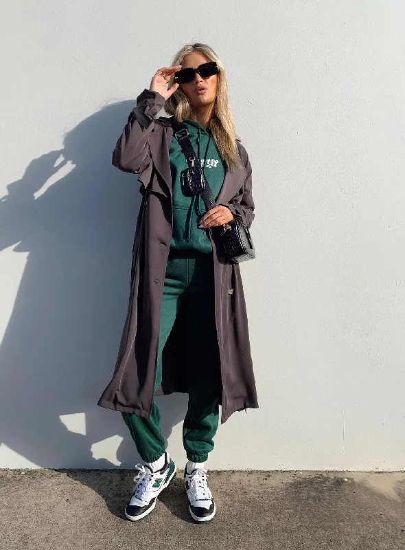 Cassie Trench Coat Slate Grey Classic Plaid Wool Trench