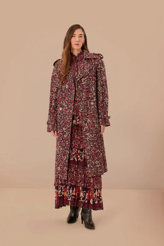 Purple Chelsea Garden Cotton Eyelet Trench Coat Classic Wool Trench Jacket