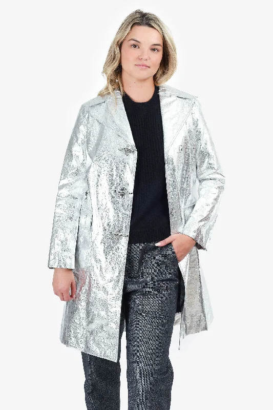 Christian Dior FW 2018 Runway Metallic Silver Trench Coat Size 34 'As Is' Classic Wool Trench Jacket Christian Dior FW 2018 Runway Metallic Silver Trench Coat Size 34 'As Is' Classic Wool Trench Jacket
