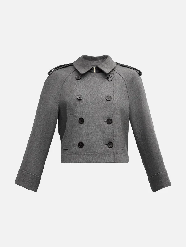 Cropped Conneley Trench in Heather Grey Trendy Double-Breasted Trench