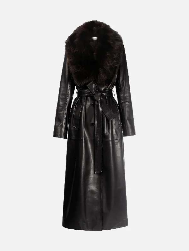 Dakota Leather Trench Coat in Black Espresso Classic Khaki Trench Coat