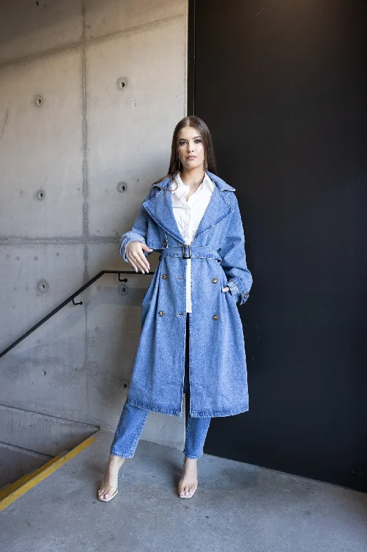 Denim Coat Trench Fashionable Cropped Trench Coat