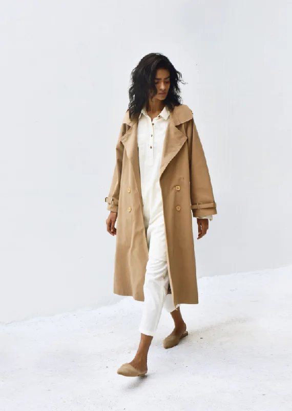 Fawn Trench Coat Comfortable Zip-Up Trench Coat